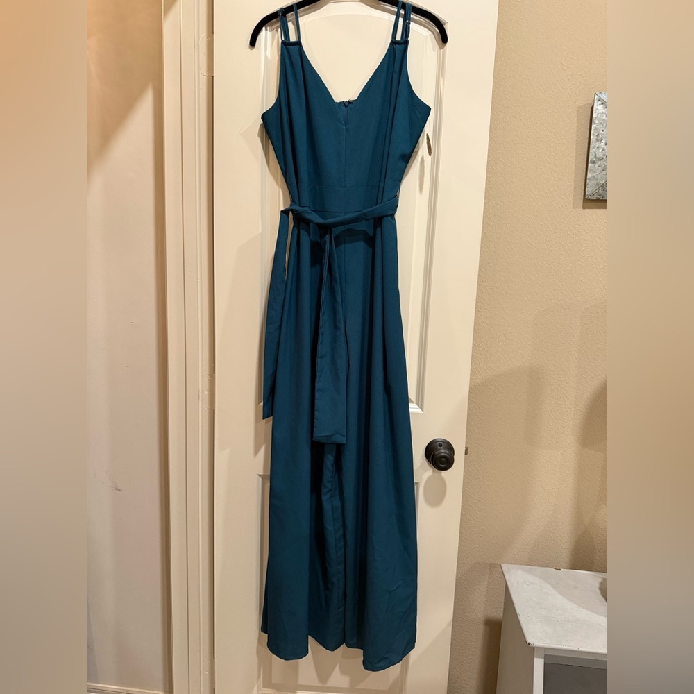 DAVI & DANI Teal Maxi Wide Leg Romper